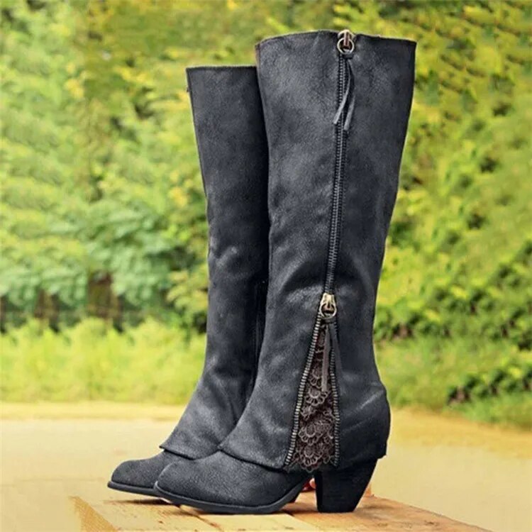 Valenzora – Vintage High-Heel-Stiefel mit klobigen Absätzen
