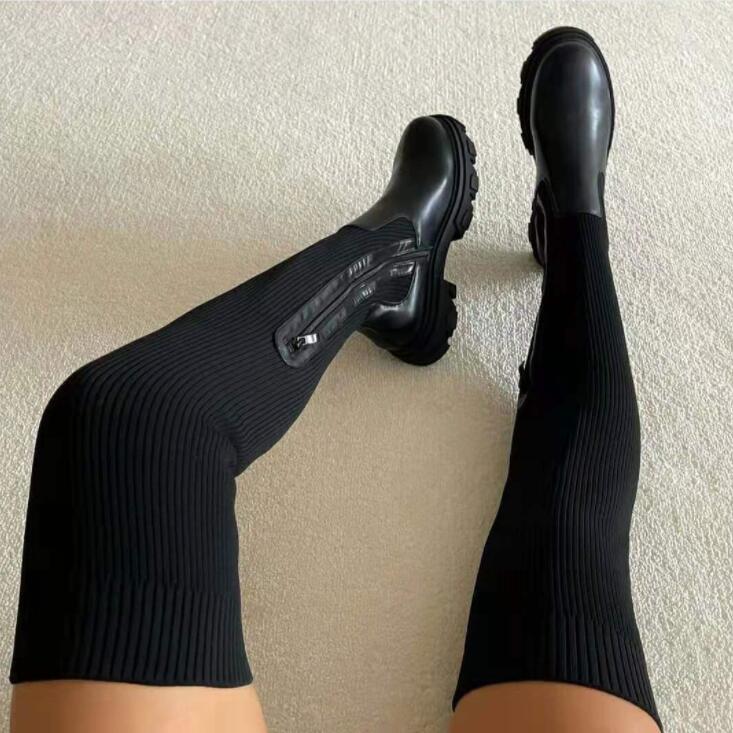 Valenzora Women's Over-the-Knee Boots | Knitted Women's Boots: Platform Design, Long Sock Shoes