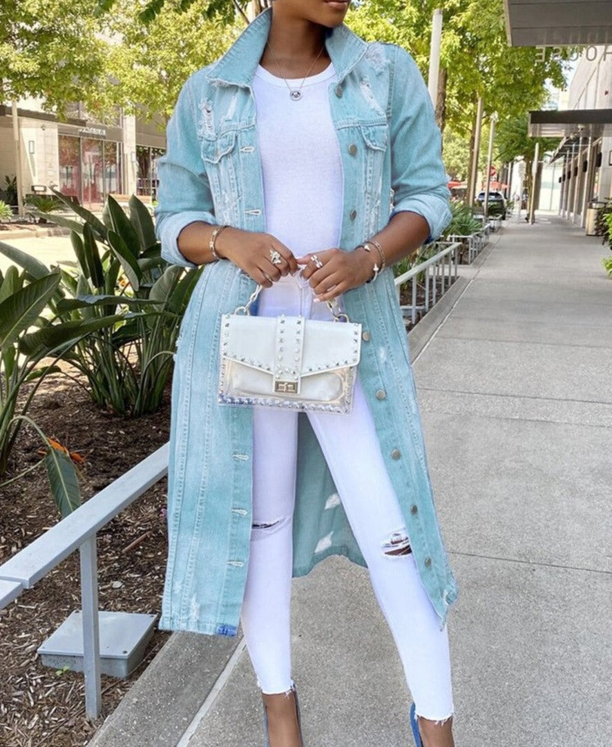 Valenzora - Lange Jeansjacke für Damen