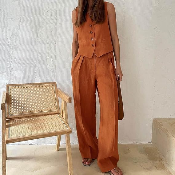 Valenzora | and vest set sleeveless wide Valenzora | Two-piece women's coordination set
