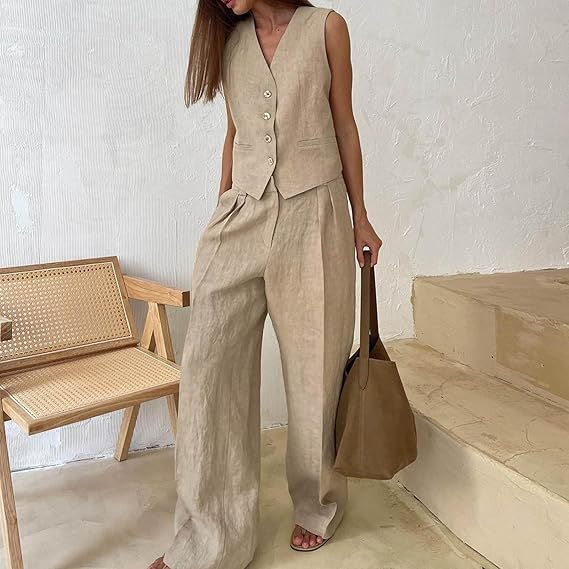 Valenzora | and vest set sleeveless wide Valenzora | Two-piece women's coordination set