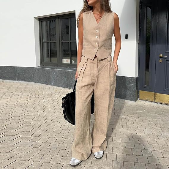 Valenzora | and vest set sleeveless wide Valenzora | Two-piece women's coordination set