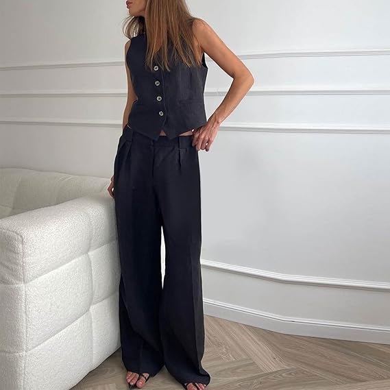 Valenzora | and vest set sleeveless wide Valenzora | Two-piece women's coordination set