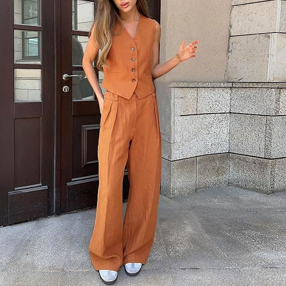 Valenzora | and vest set sleeveless wide Valenzora | Two-piece women's coordination set