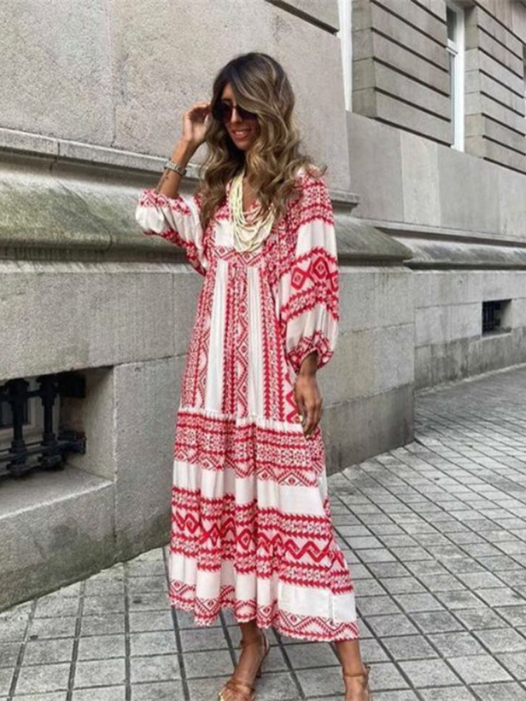 Valenzora | Geometric dress with puff sleeves for women