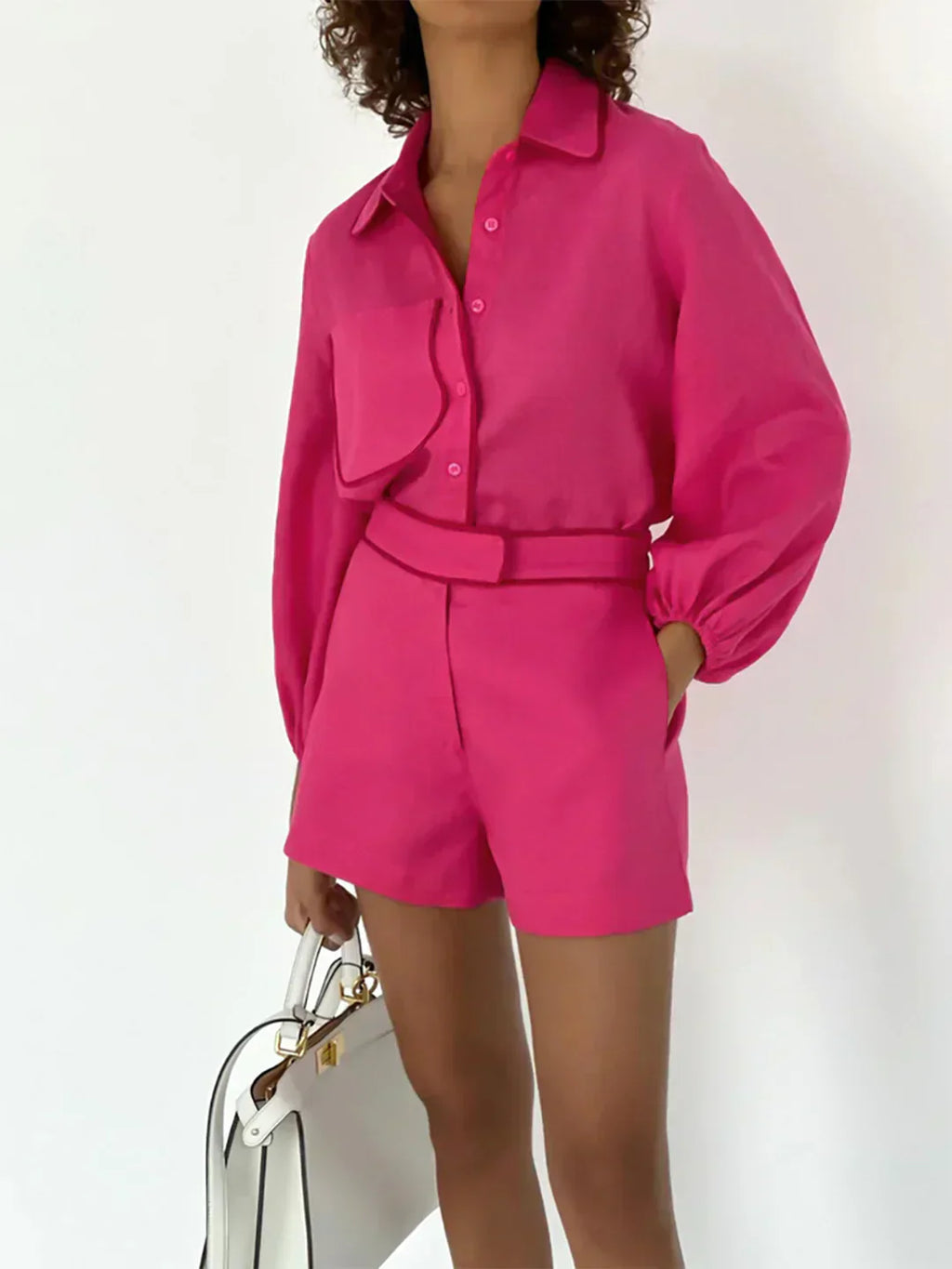 Valenzora | Linen Contrast Trim Two-Piece Shorts Set