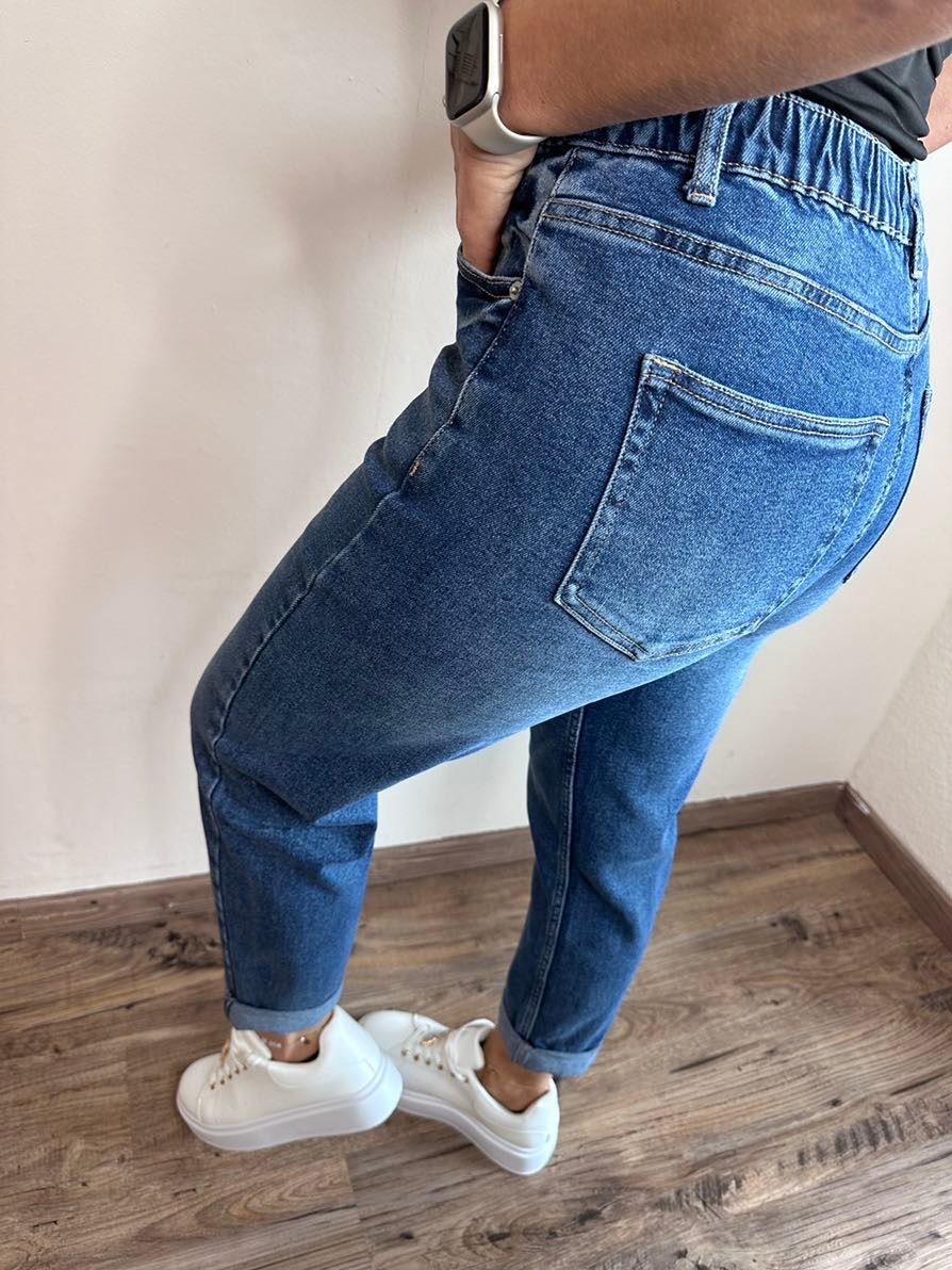Valenzora Jeans with elastic waistband, dark blue