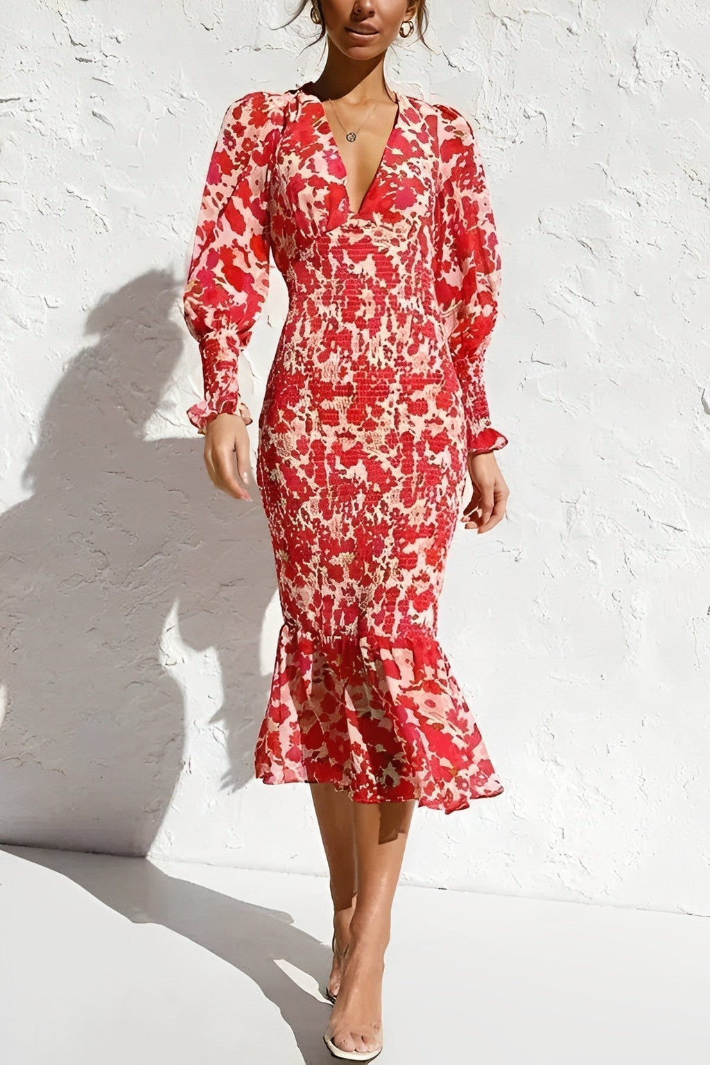 Rosanne™ – Geblümtes Midi-Kleid mit Bischofsärmeln