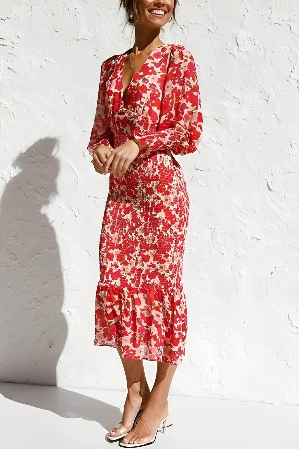 Rosanne™ – Geblümtes Midi-Kleid mit Bischofsärmeln