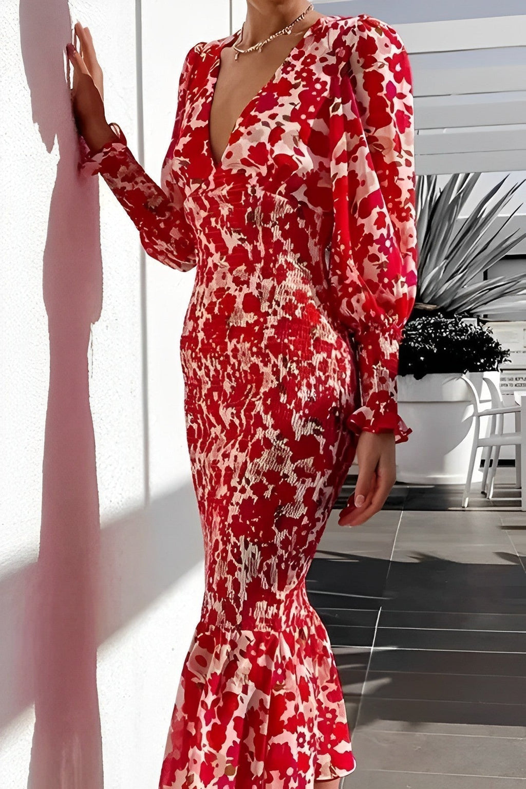 Rosanne™ – Geblümtes Midi-Kleid mit Bischofsärmeln