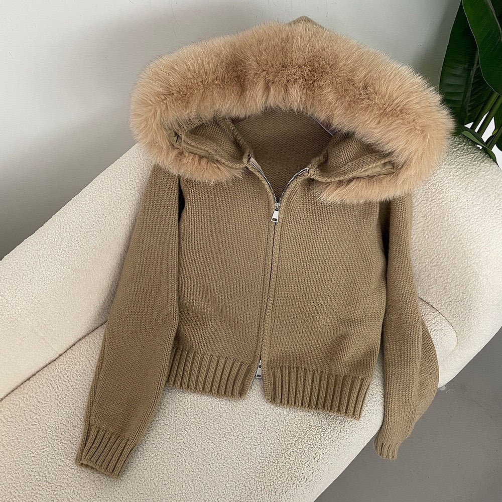 Valenzora | Eleganter Cardigan mit Pelzkragen