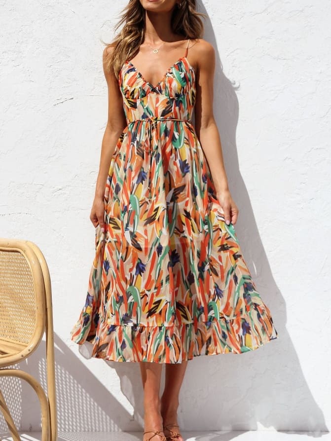 Valenzora | Women's dress with floral pattern and ruffles