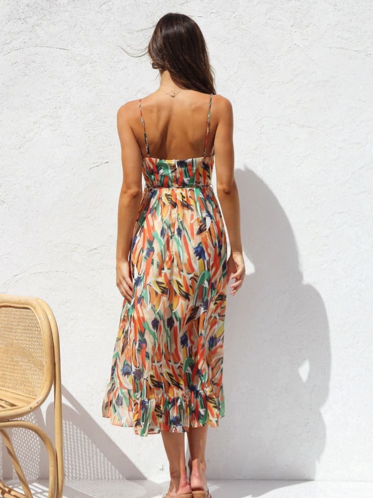 Valenzora | Women's dress with floral pattern and ruffles