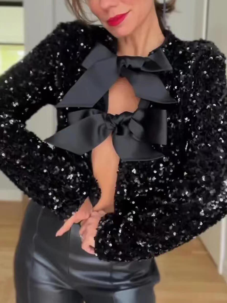 Valenzora – Damen-Pailletten-Oberteil mit Schleifendetails für Party-Glamour