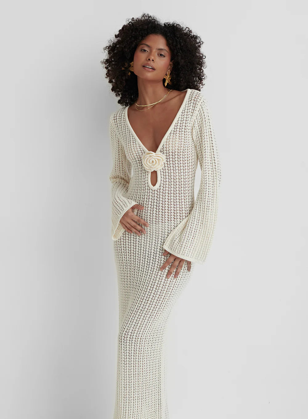 Valenzora | Rückenfreies Strickkleid Beige