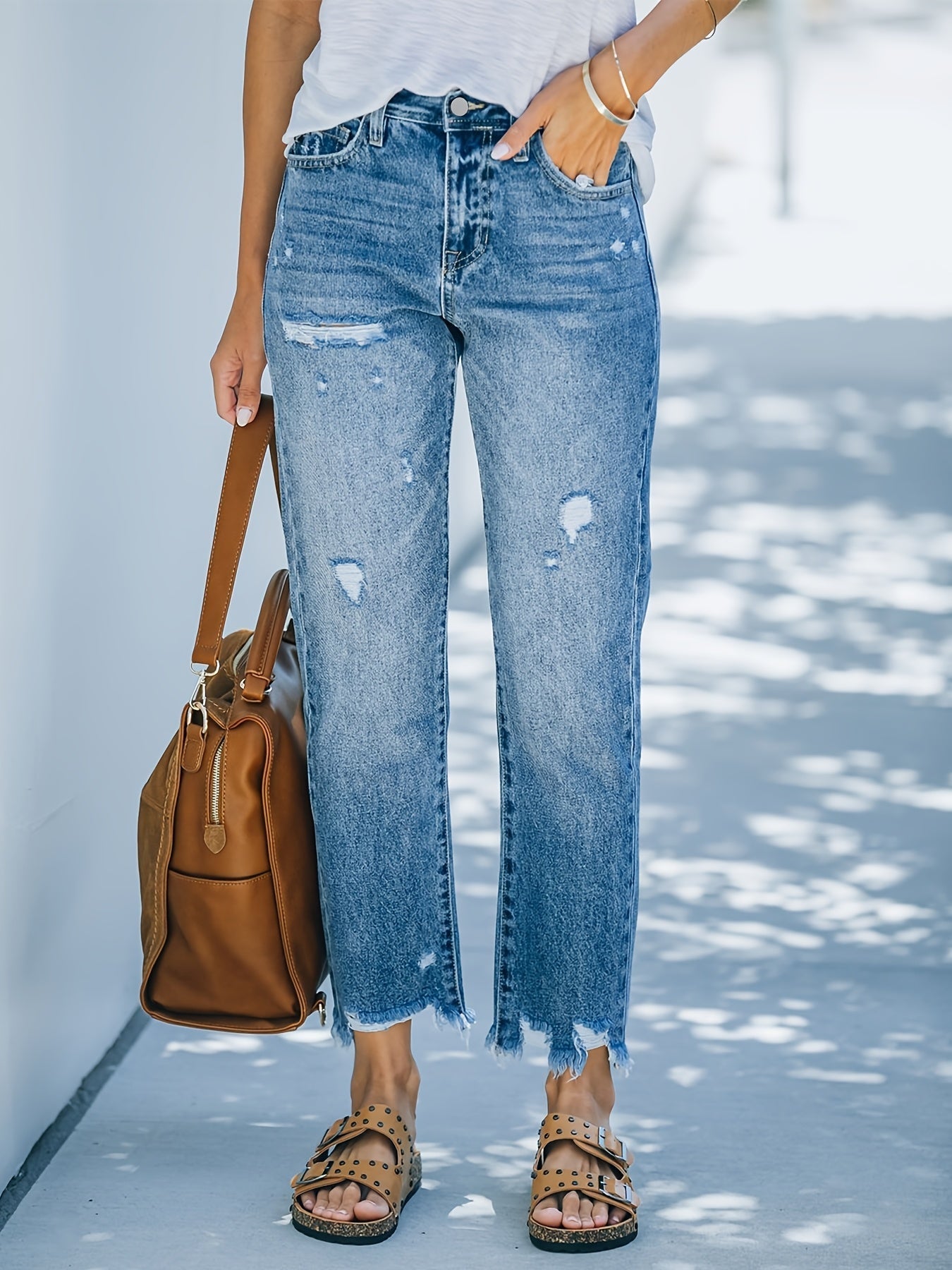 Valenzora | Vintage Straight Jeans mit ausgefranstem Saum