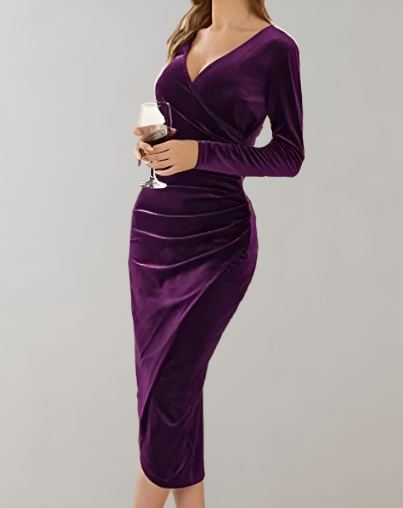 Valenzora | Velvet wrap dress with long sleeves and ruffles