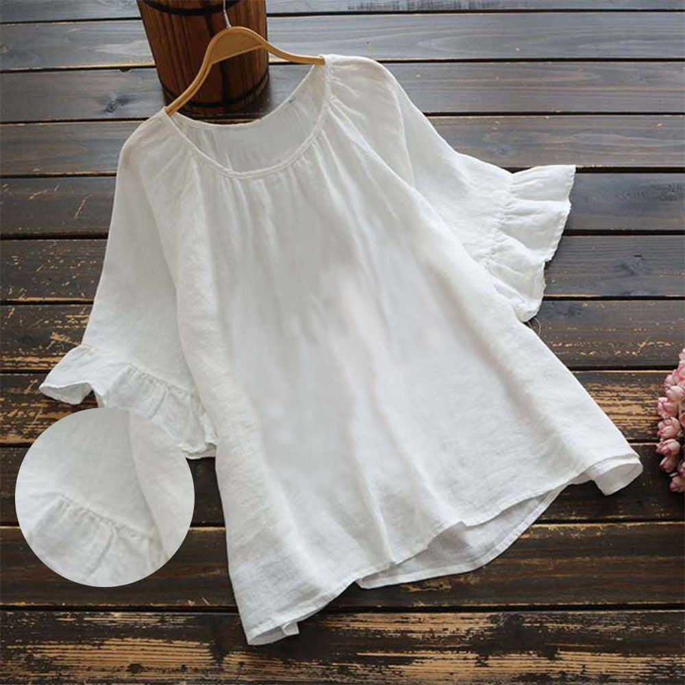 Valenzora | Solid color, ruffled sleeves for summer, made of cotton and linen for women