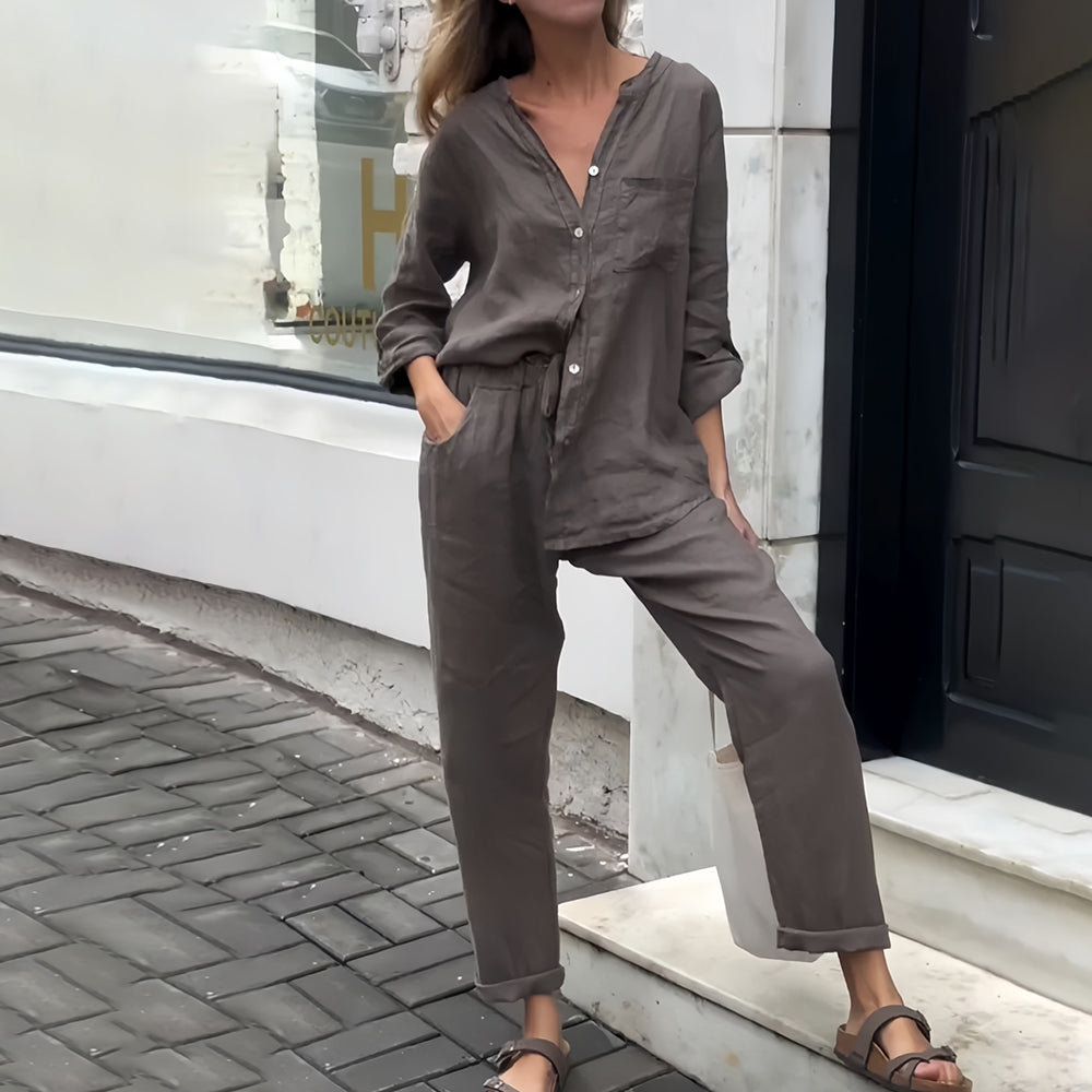 Valenzora | Langarmshirt und Hose aus Baumwolle und Leinen für Damen