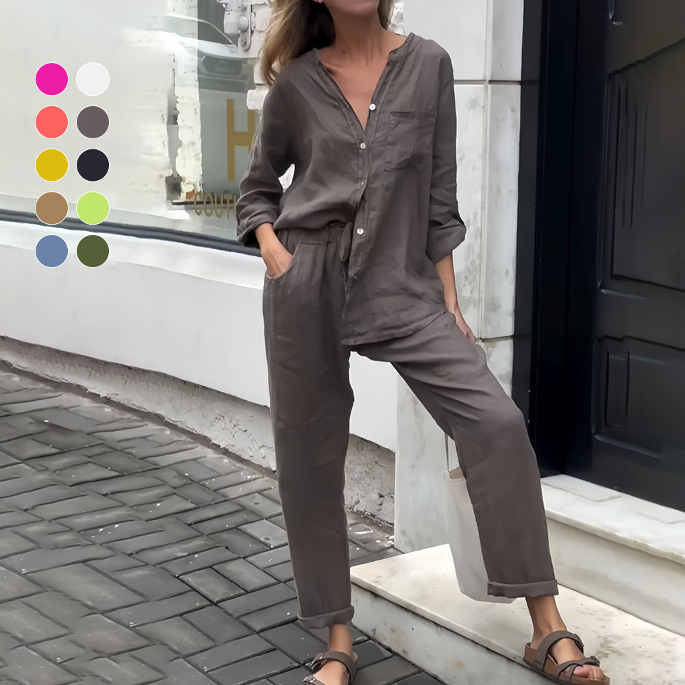 Valenzora | Langarmshirt und Hose aus Baumwolle und Leinen für Damen
