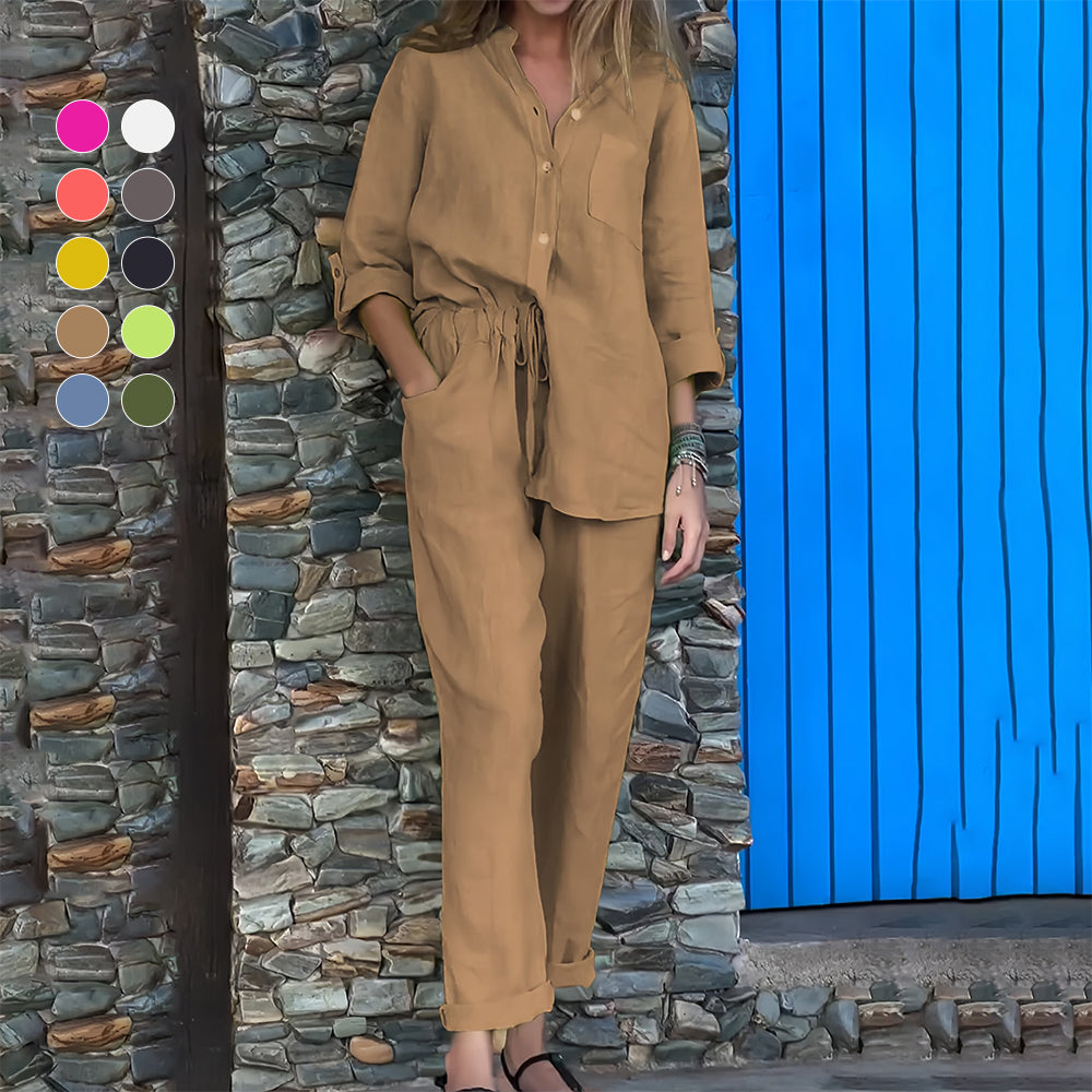 Valenzora | Langarmshirt und Hose aus Baumwolle und Leinen für Damen
