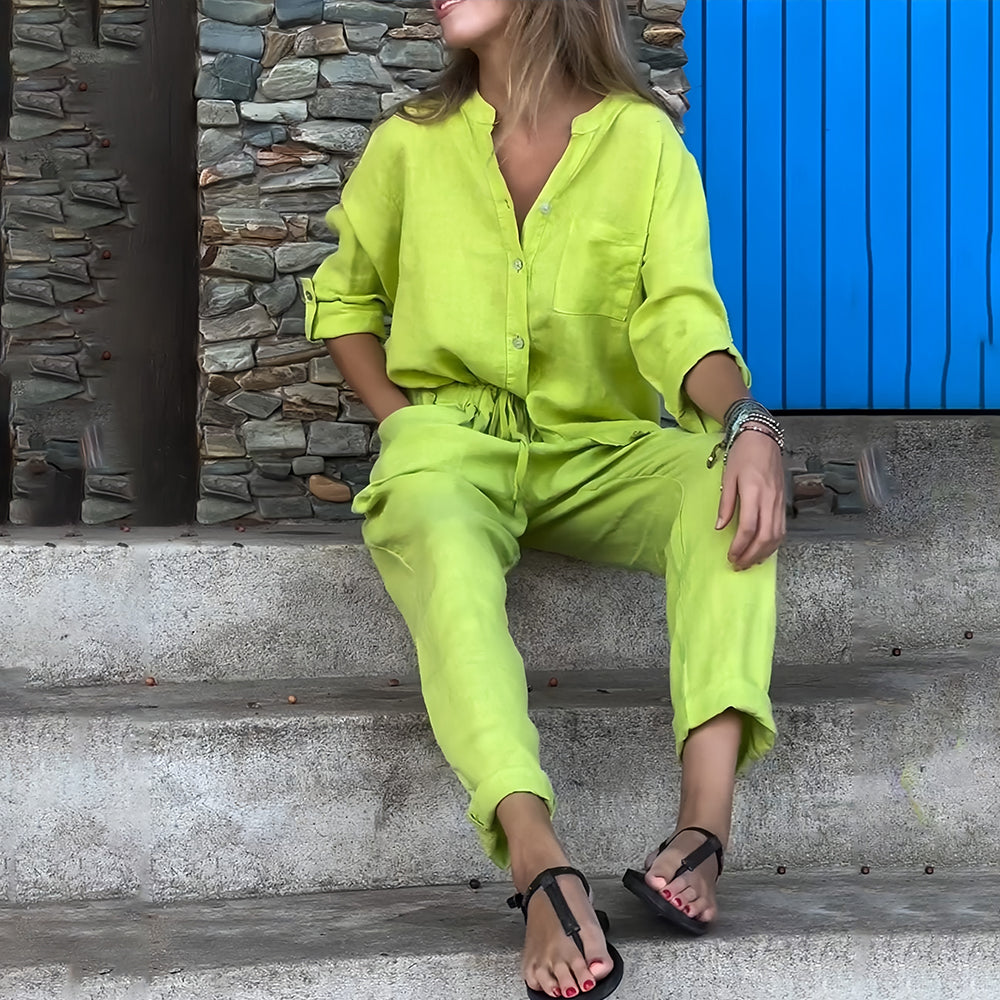 Valenzora | Langarmshirt und Hose aus Baumwolle und Leinen für Damen
