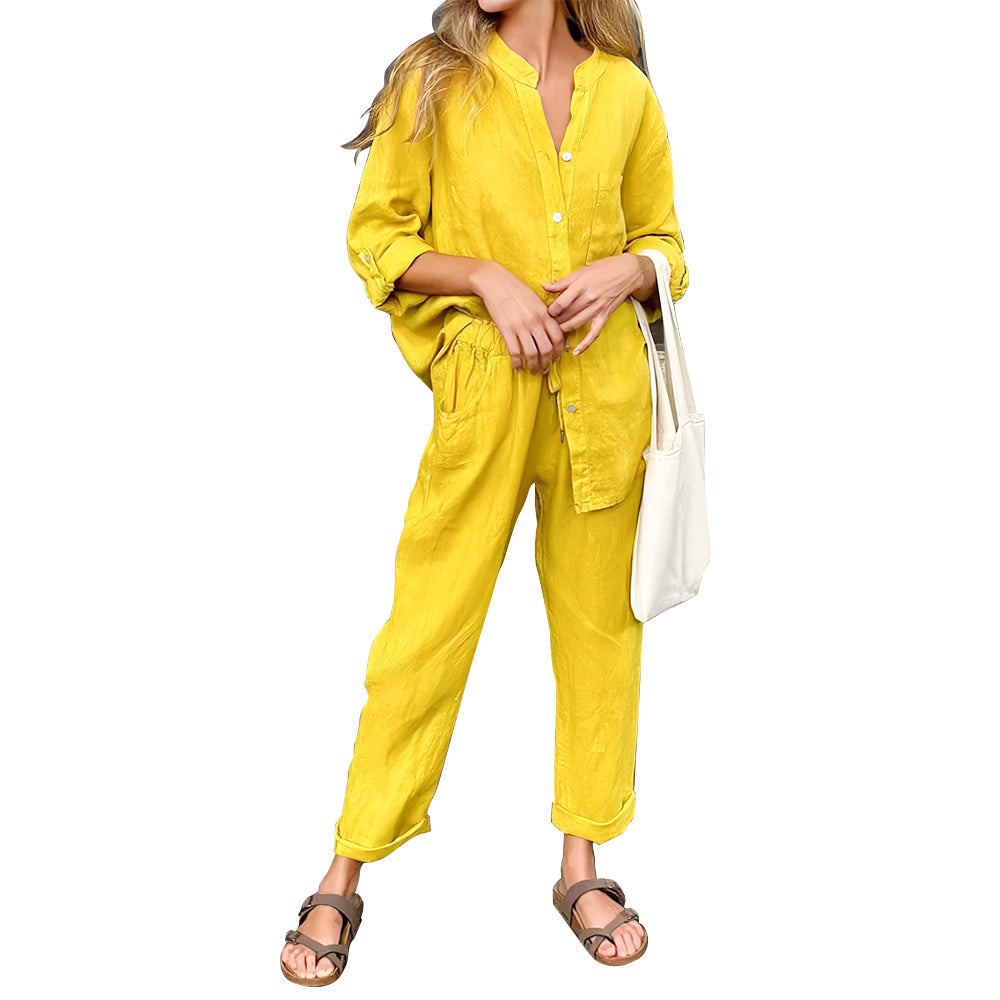 Valenzora | Langarmshirt und Hose aus Baumwolle und Leinen für Damen