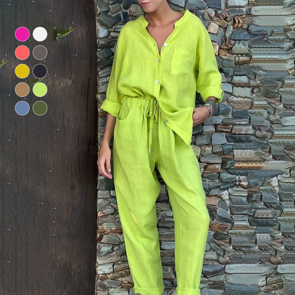 Valenzora | Langarmshirt und Hose aus Baumwolle und Leinen für Damen