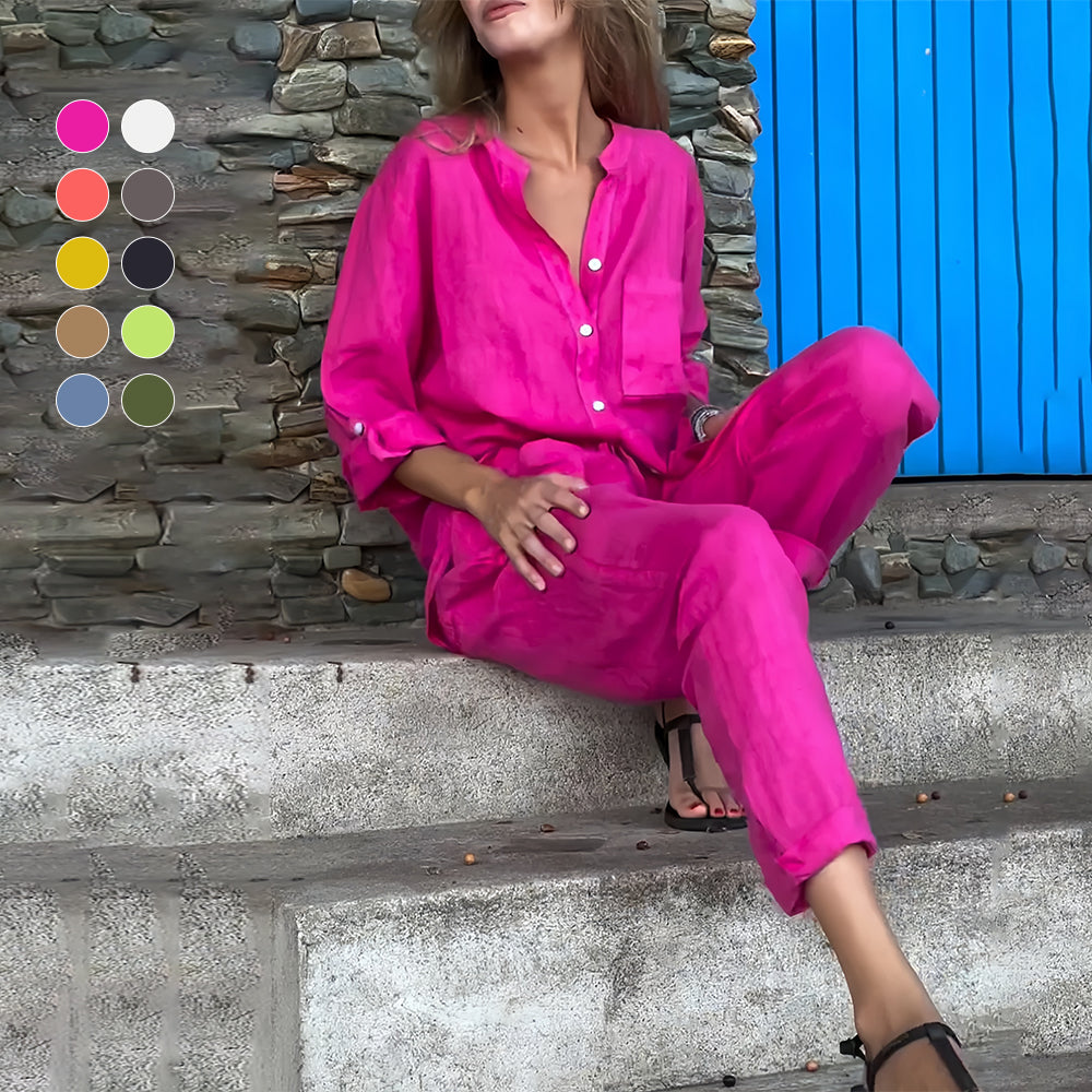 Valenzora | Langarmshirt und Hose aus Baumwolle und Leinen für Damen