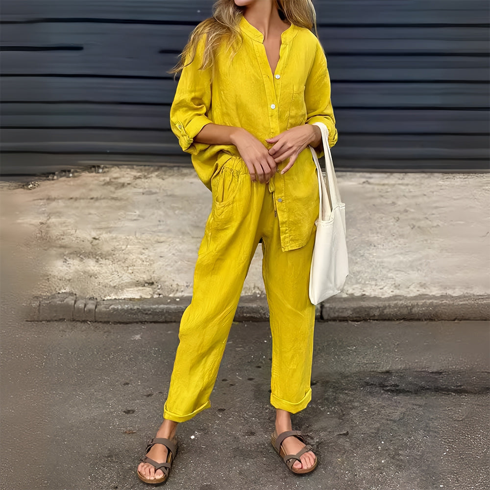 Valenzora | Langarmshirt und Hose aus Baumwolle und Leinen für Damen
