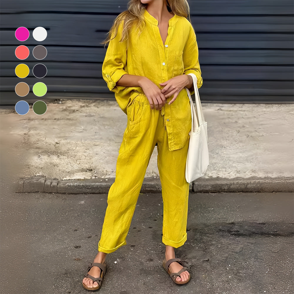 Valenzora | Langarmshirt und Hose aus Baumwolle und Leinen für Damen