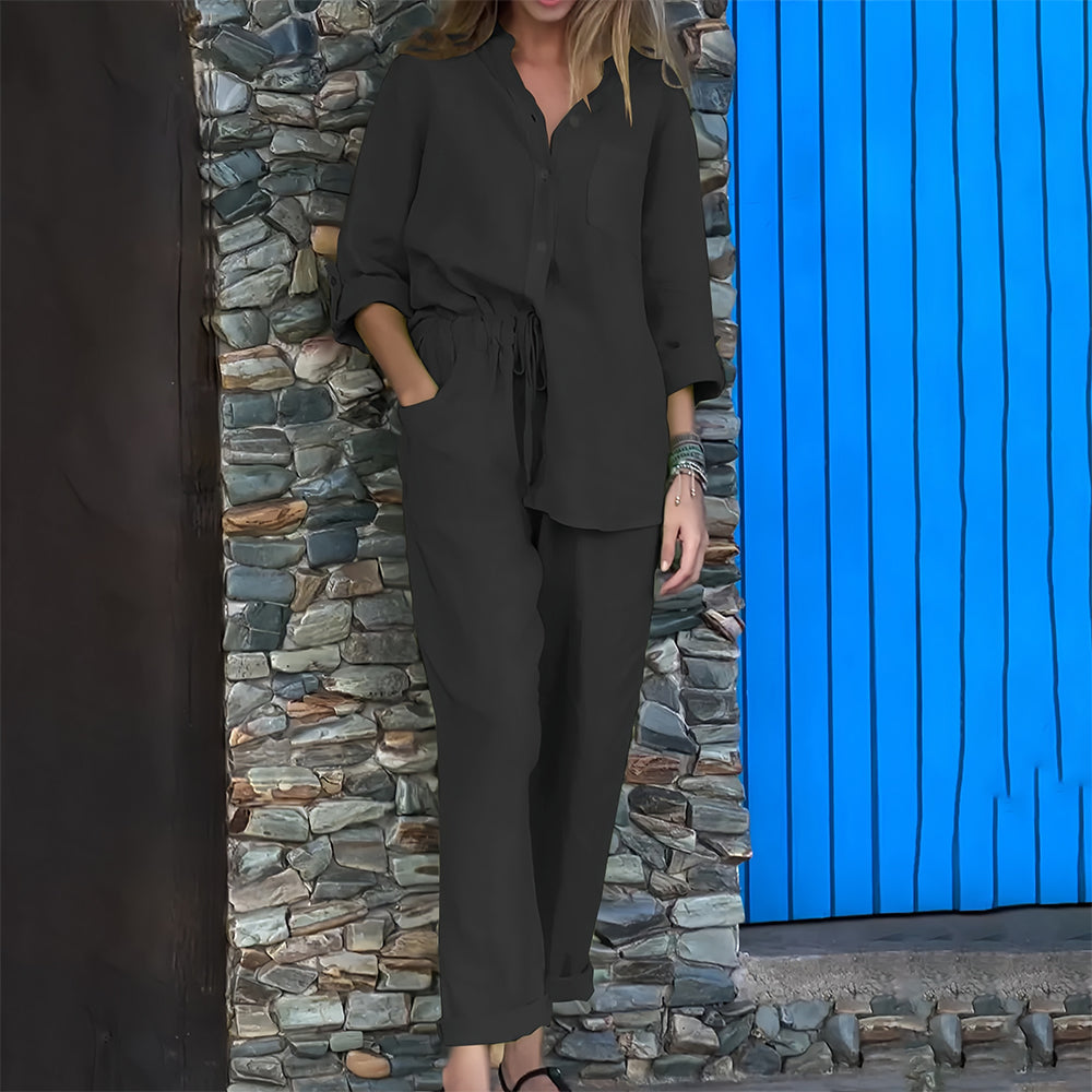 Valenzora | Langarmshirt und Hose aus Baumwolle und Leinen für Damen