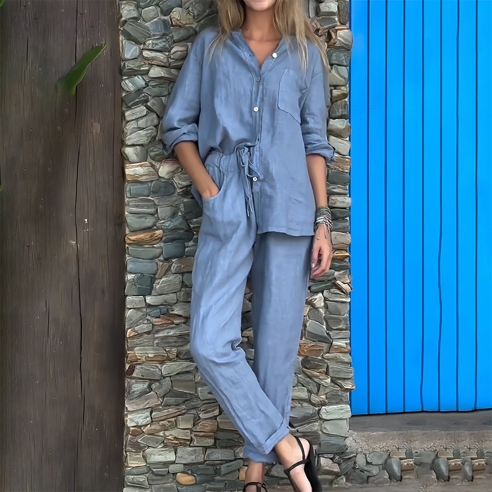 Valenzora | Langarmshirt und Hose aus Baumwolle und Leinen für Damen