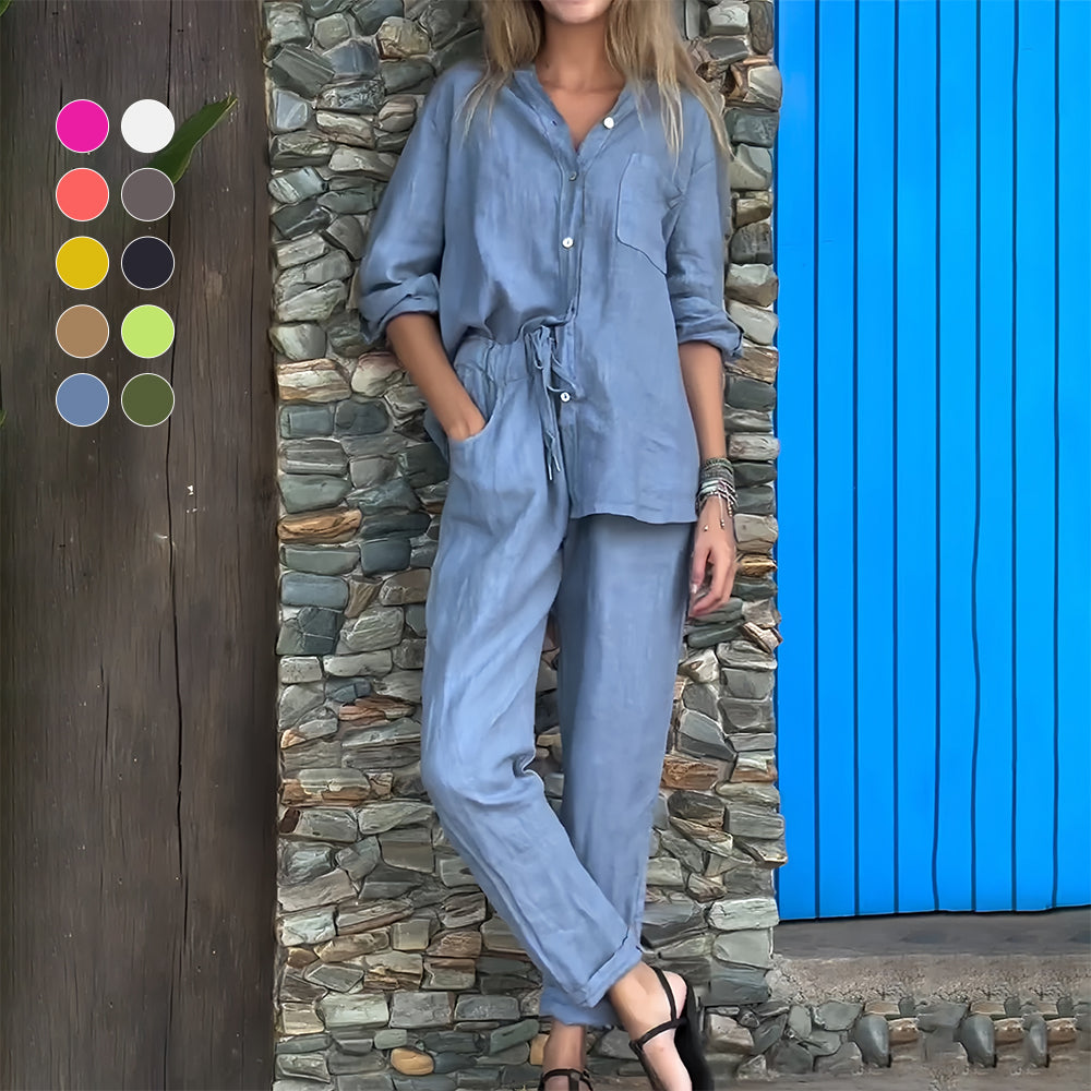 Valenzora | Langarmshirt und Hose aus Baumwolle und Leinen für Damen