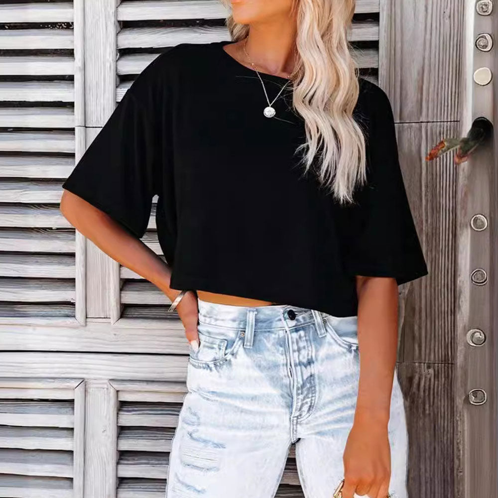 Valenzora | Lässiges, einfarbiges, kurzärmeliges T-Shirt mit Rundhalsausschnitt für Damen