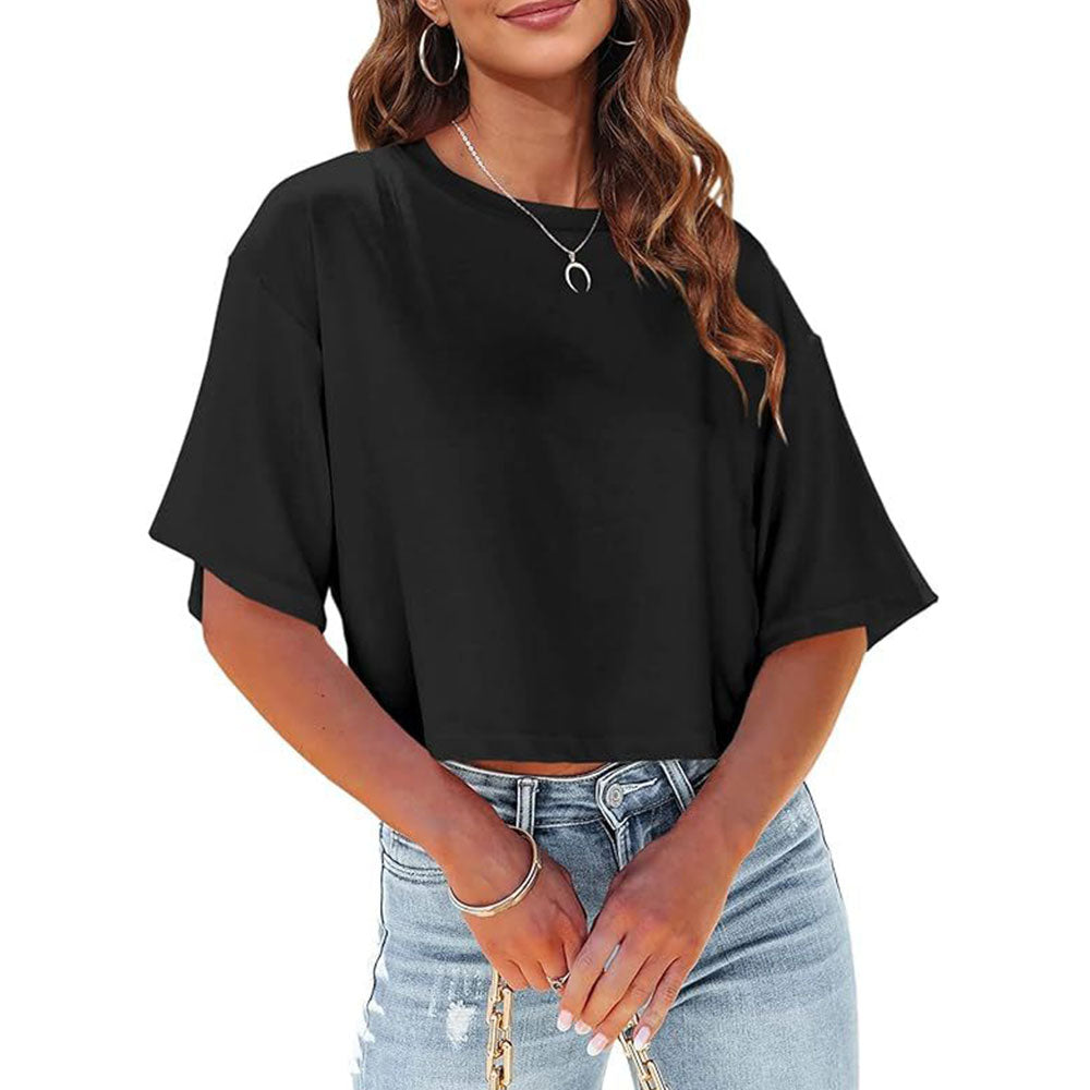 Valenzora | Lässiges, einfarbiges, kurzärmeliges T-Shirt mit Rundhalsausschnitt für Damen