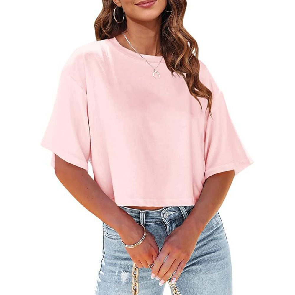 Valenzora | Lässiges, einfarbiges, kurzärmeliges T-Shirt mit Rundhalsausschnitt für Damen