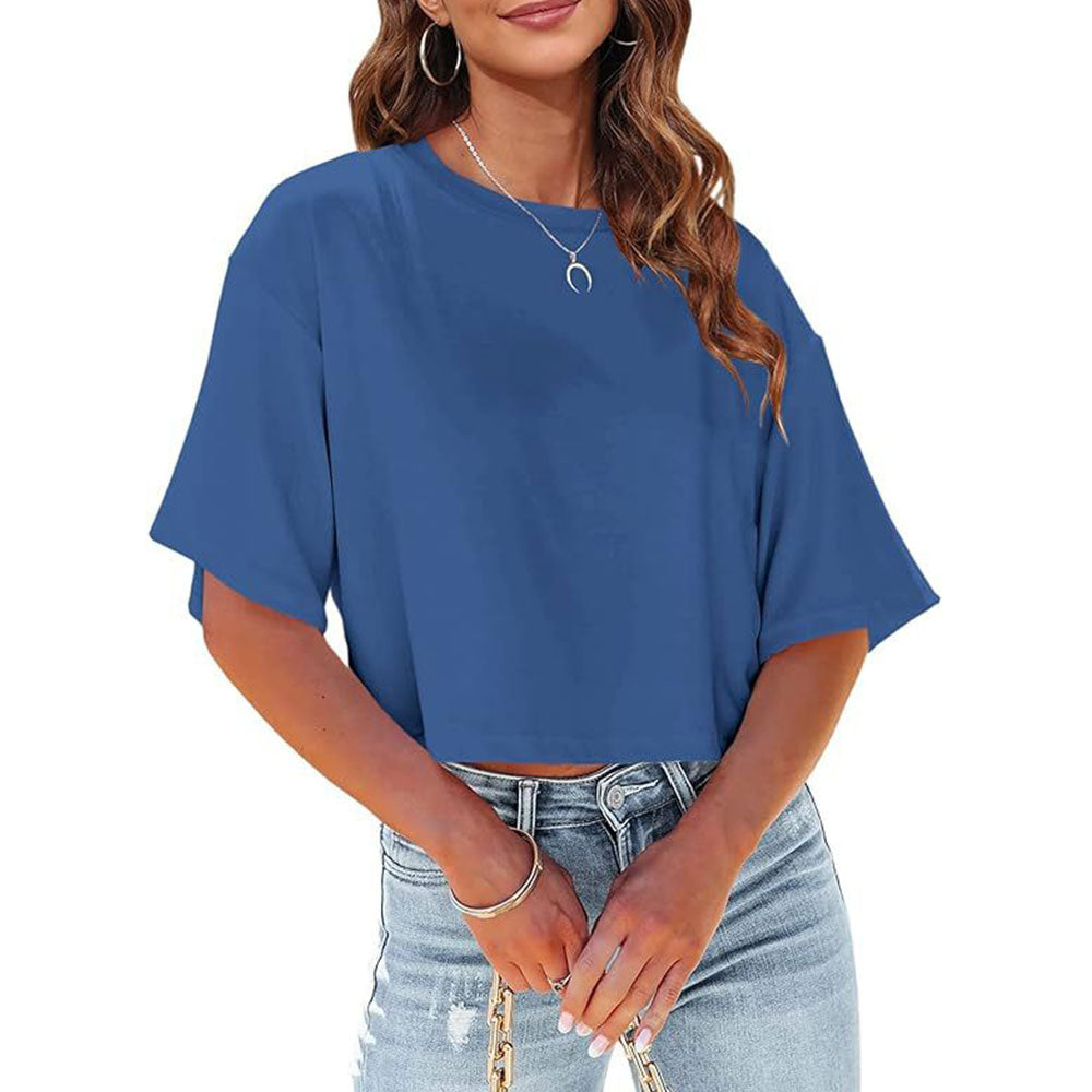 Valenzora | Lässiges, einfarbiges, kurzärmeliges T-Shirt mit Rundhalsausschnitt für Damen