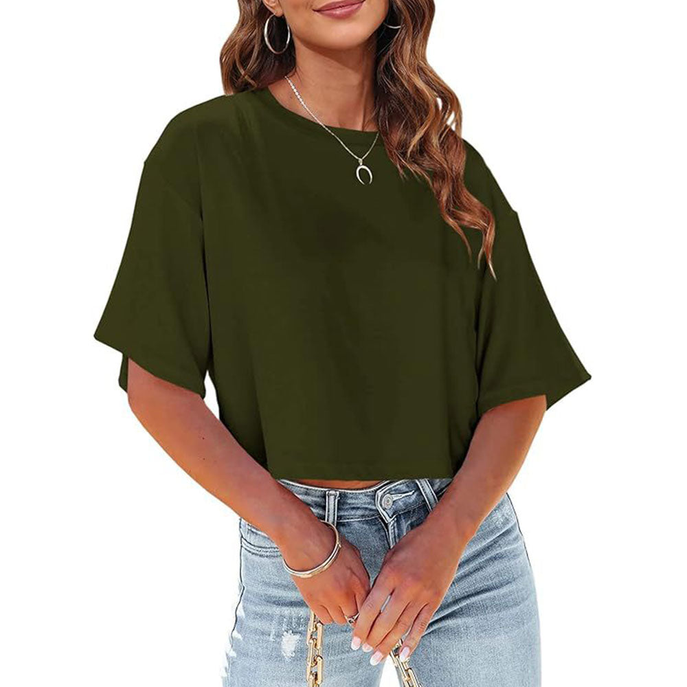 Valenzora | Lässiges, einfarbiges, kurzärmeliges T-Shirt mit Rundhalsausschnitt für Damen