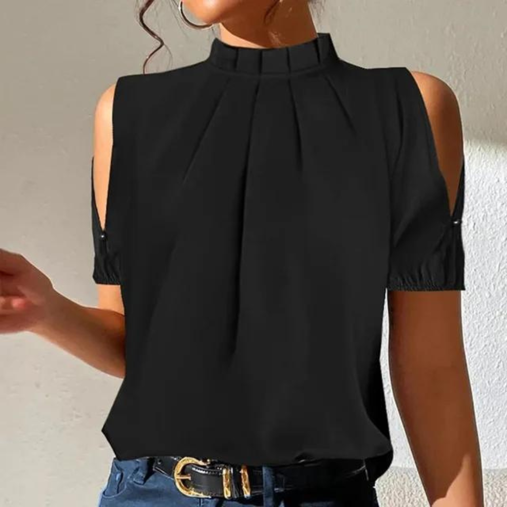 Valenzora | Black pleated top with split sleeves