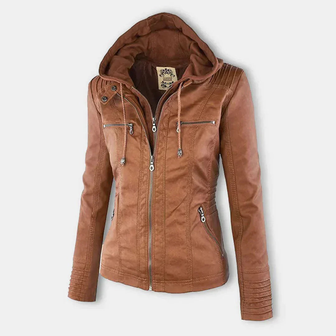 Valenzora | Elegant hooded motorcycle jacket made of high-quality leather