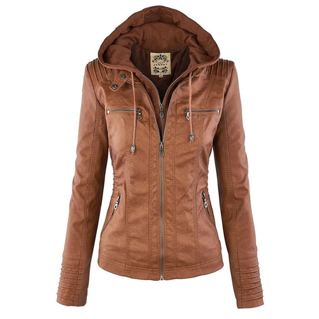 Valenzora - Women's casual leather jacket with hood