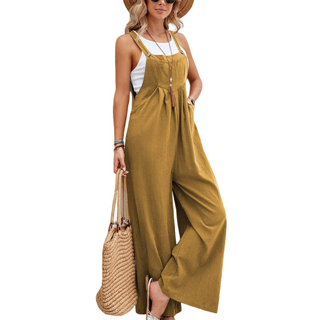 Valenzora | Lightweight Linen Cotton Jumpsuit, Sleeveless, Wide Leg, Adjustable Straps