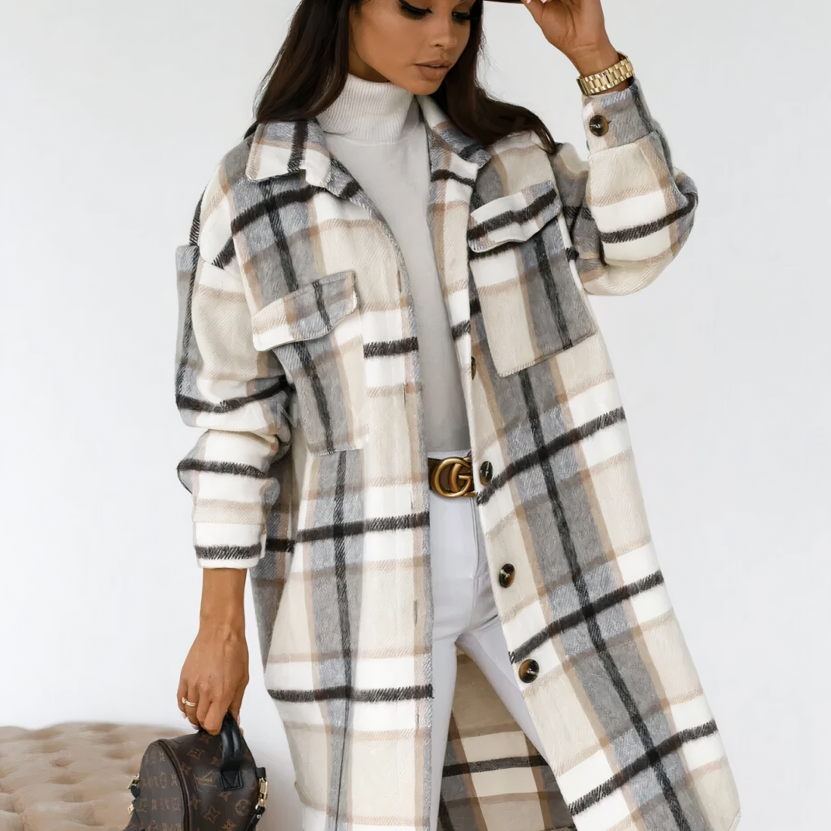 Valenzora – Lange karierte Winterjacke