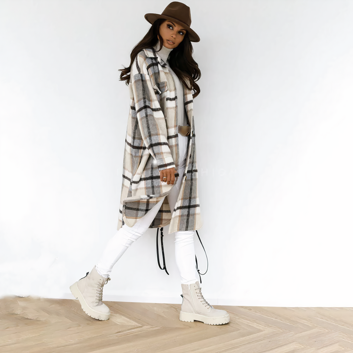 Valenzora – Lange karierte Winterjacke