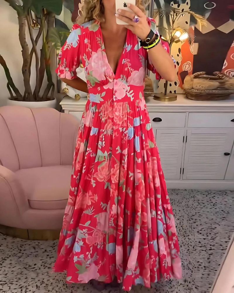 Valenzora | Bedrucktes V-Ausschnitt-Kleid