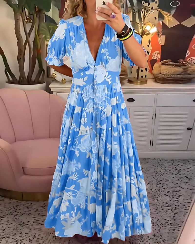 Valenzora | Bedrucktes V-Ausschnitt-Kleid