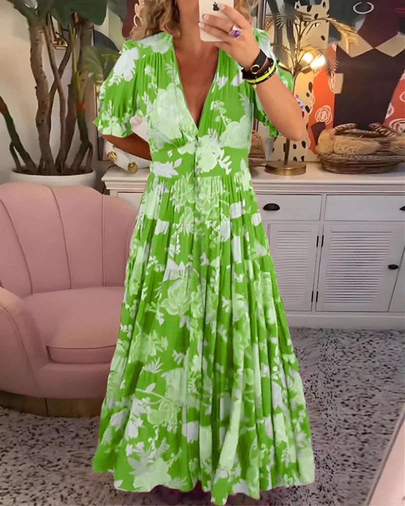 Valenzora | Bedrucktes V-Ausschnitt-Kleid