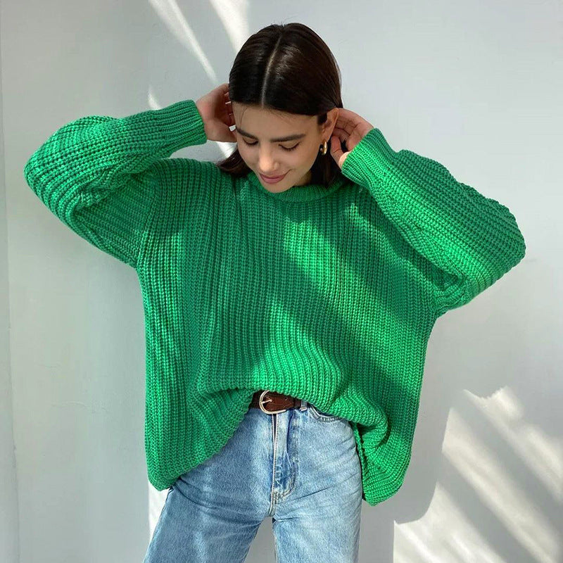 Valenzora – Fashionable solid-color knit sweater with round neck