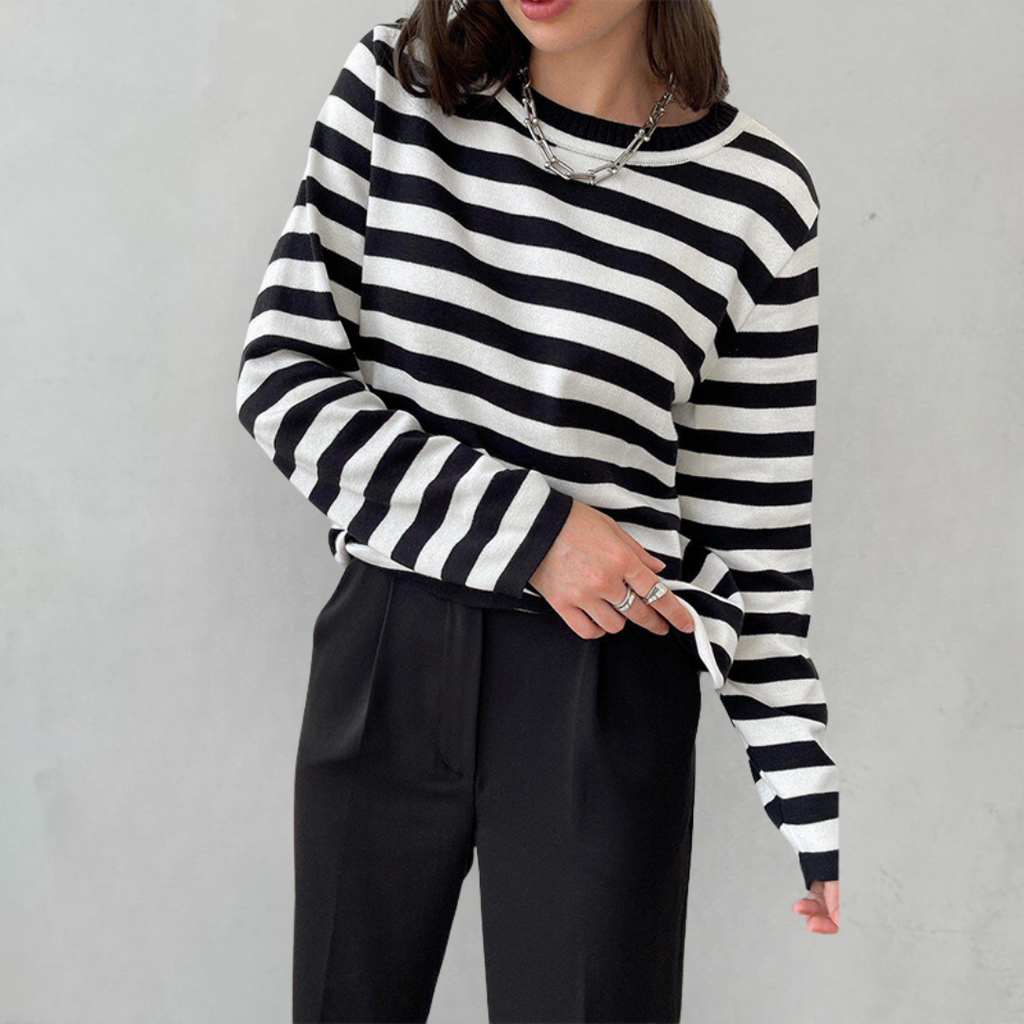 Valenzora | Damen gestreiftes Rundhals-T-Shirt, lockere Passform